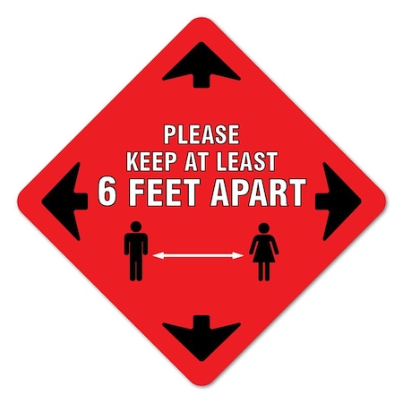 Signmission Please Keep At Least 6 Ft Non-Slip Floor Graphic, 6PK, 11 in L, 11 in H, FD-2-X-11-6PK-99997 FD-2-X-11-6PK-99997